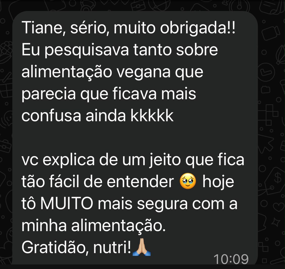Depoimento de paciente da nutricionista Tiane Brites